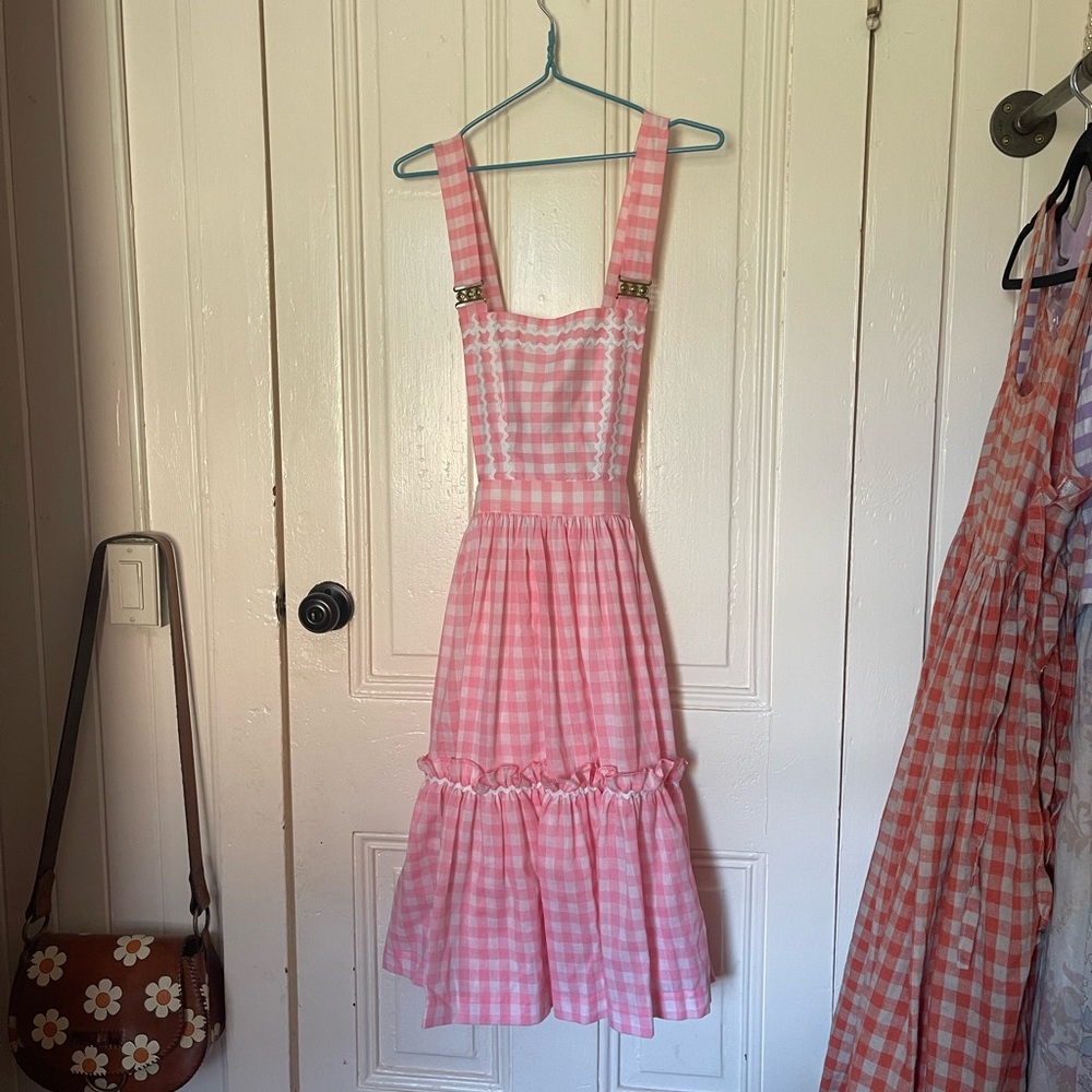 Vintage Pink Gingham pinafore dress. Handmade